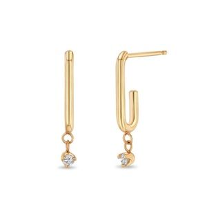14K PAPERCLIP LINK HOOPS WITH DANGLING DIAMONDS